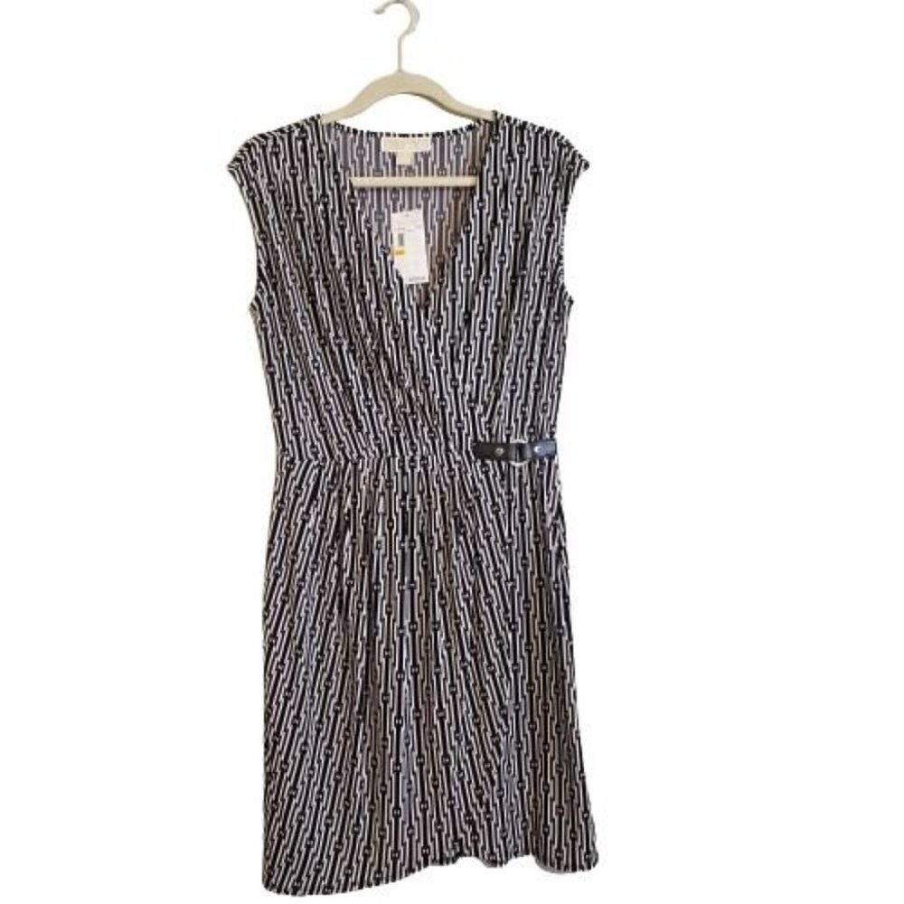 Michael Kors Geometric Black/White Leather Buckle dress size M